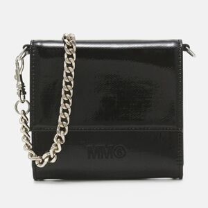 MM6 Maison Margiela Logo Black Folding Small Wallet On A Chain